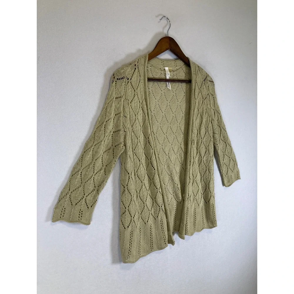 Cottagecore NY‎ Collection Womens PL Sage Diamond Crochet Open Cardigan Sweater